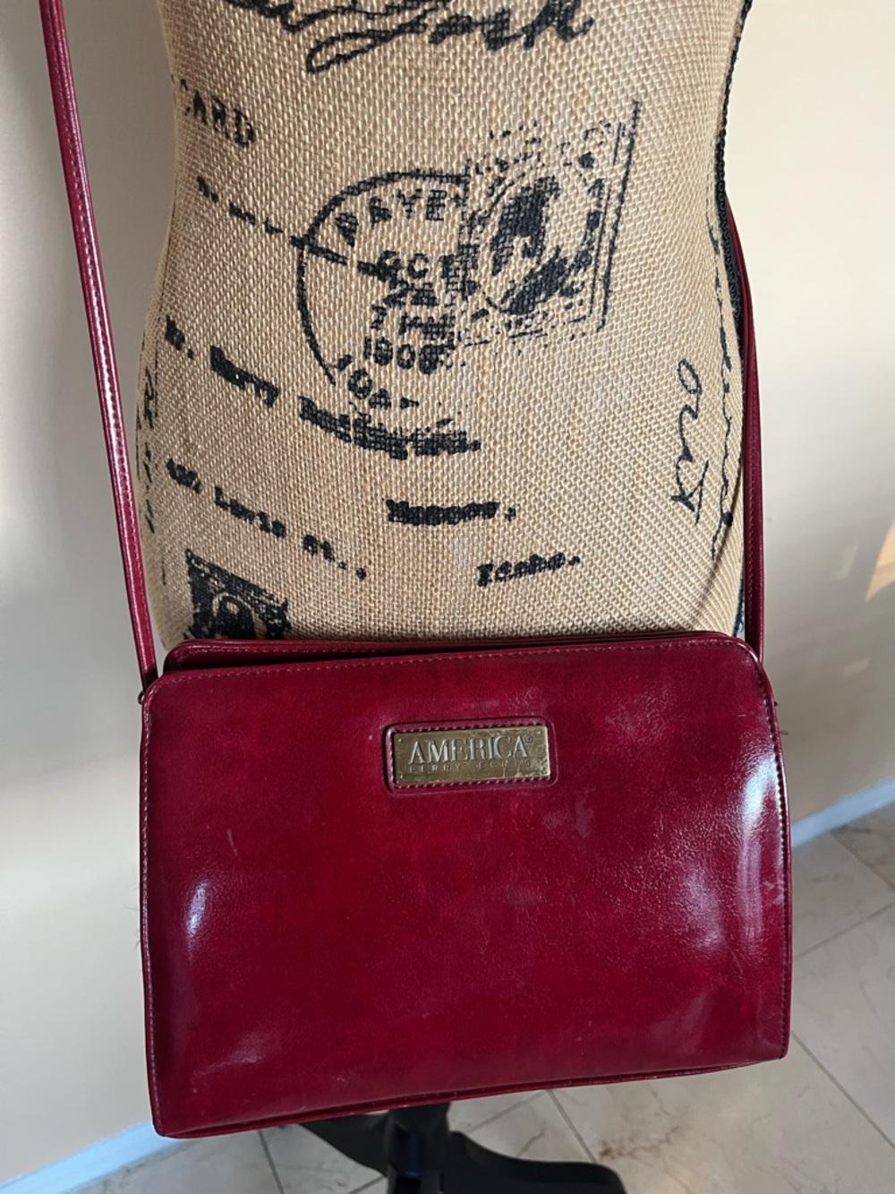 Vintage Perry Ellis America Red Faux Patent Leather Cross Body Bag